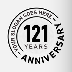 121 years anniversary logo template. One hundred and twenty-one years celebrating logotype. Vector and illustration.