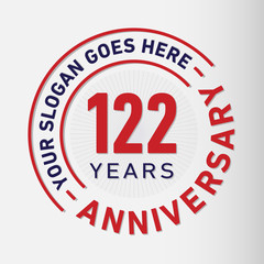 122 years anniversary logo template. One hundred and twenty-two years celebrating logotype. Vector and illustration.