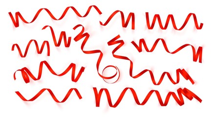 Set of realistic red ribbons on white background. Vector illustration. Can be used for greeting card, holidays, banners, gifts and etc.