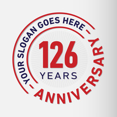 126 years anniversary logo template. One hundred and twenty-six years celebrating logotype. Vector and illustration.