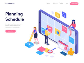 Schedule Planning Concept. Flat isometric vector illustration on White Background. Template for landing page, ui, web, homepage, banner, infographics, hero images
