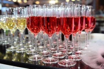 Wine-tasting. Lifestyle, recreation. White and pink wine champagne