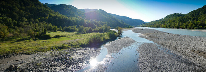 Panarama of mountain river valley