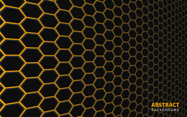 Abstract yellow hexagon texture on black background. Modern vector design template for use element cover, poster, banner, business advertising, corporate, presentation