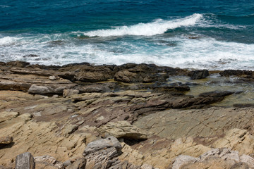 Fototapeta na wymiar Surf near Avlaki beach on Cretan sea