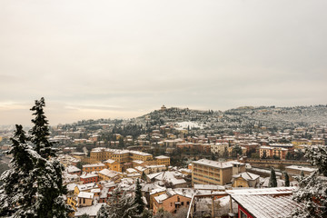 Fototapeta na wymiar Hill of Verona city (UNESCO world heritage site) in winter with snow, Veneto, Italy, Europe