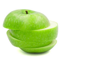 Sliced green apple isolated on white background.