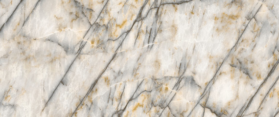 Natural Marble Stone Texture Background, White Colored Marble With Gray Curly Veins And Yellow...