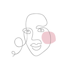 Vector woman face one line drawing. Monoline portrait minimalistic style. Simple design illustration logo or icon for greeting card, beauty center, spa, girls shop