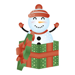 merry christmas cute snowman in gift character