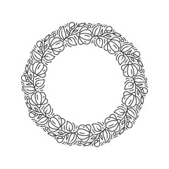 Vector logo flower wreath with place for text. Floral round design. Vintage element monogram. Emblem luxury beauty spa, eco organic product, natural badge for cosmetics