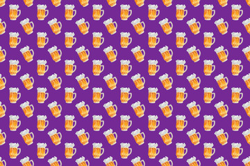 Hand drawn watercolor oktoberfest set. Seamless pattern on purple background