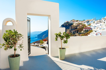 White architecture on Santorini island, Greece. Famous travel destination