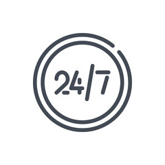 Customer service 24/7 line icon. Circle button with 24/7 vector outline sign.