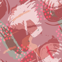 Asian colorful abstract vector seamless pattern. Paint splashes and brush strokes in warm colors , inspired by oriental fabrics and textiles create  modern expressive background