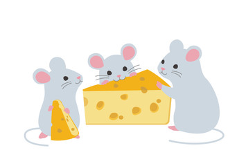 チーズをかじるねずみのイラスト