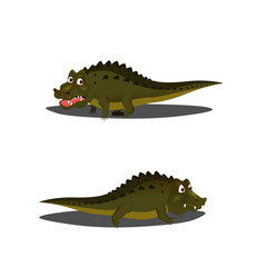 Two Green Alligators with Mouth Open and Closed - Cartoon Vector Image