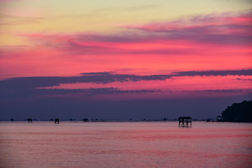 Beautiful scenery in the morning at Bangtaboon Bay, Petchburi, Thailand.