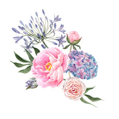 Watercolor floral bouquet composition