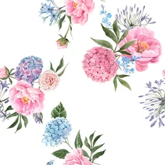 Foto auf Acrylglas Watercolor floral bouquet seamless pattern © zenina