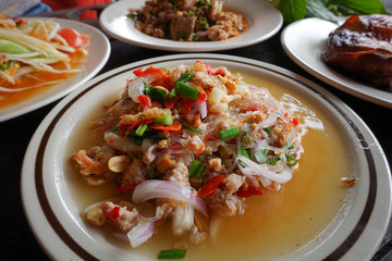 Thai salad with carrot, tomato, glass noodle, celery and pork
