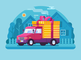 Auto Shipping Deliver Van with Parcel Scene
