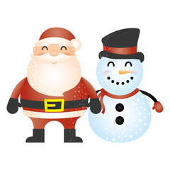 merry christmas cute snowman with santa claus