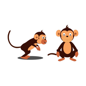 Monkey sitting and Monkey Hopping - Cartoon Vector Image