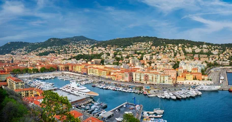 Papier Peint photo Villefranche-sur-Mer, Côte d’Azur Panorama of Old Port of Nice with yachts, France