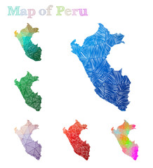 Hand-drawn map of Peru. Colorful country shape. Sketchy Peru maps collection. Vector illustration.