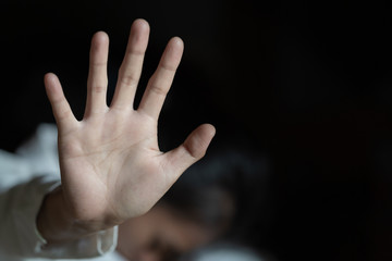 Fototapeta premium Women bondage lift hands against violence against women,international women's day