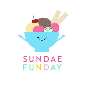 Vector illustration of a happy ice cream sundae with lettering - Sunday Funday.