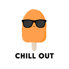 Vector illustration of a cool popsicle wearing sunglasses with lettering - Chill Out.