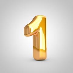 Golden metallic balloon number 1 isolated on white background.