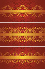 Set of three vintage cards with luxury gold borders. Seamless wallpaper