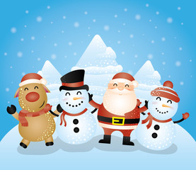 merry christmas card with group of characters