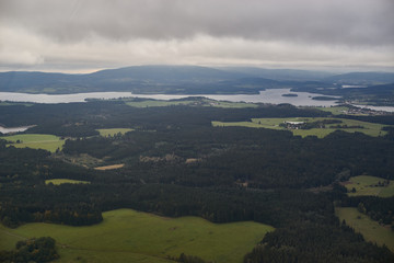 Fototapeta na wymiar Landscape view from sport plane on Czech Republic, Sumava, South Bohemia.