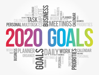 2020 Goals word cloud collage, business concept background
