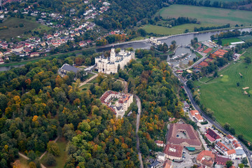View of the landscape from a sports plane on the Czech Republic, South Bohemia Castle and chateau Hluboka nad Vltavou.