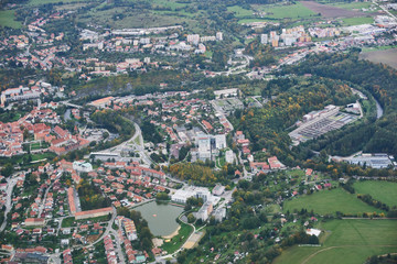Landscape view from sport plane on Czech Republic, Sumava, South Bohemia.