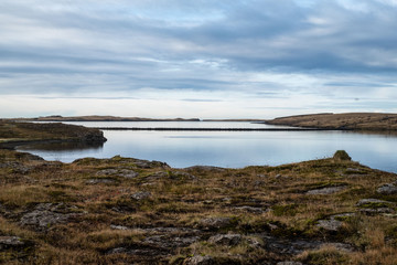 Blick auf die Halbinsel Geldinganes bei Grafavogur, einem Vorort von Reykjavik