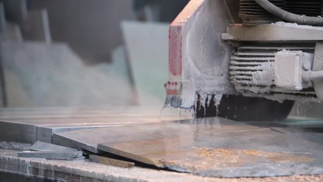 Natural stone tile plant. Water jet electric cutting machine for large stone sheets