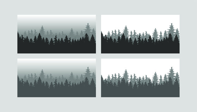 forest trees. Vector silhouette of detailed and seamless Spruce forest.
