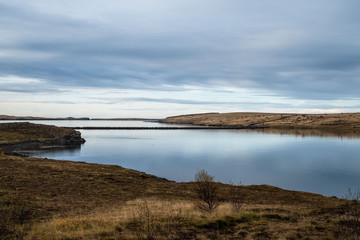 Blick auf die Halbinsel Geldinganes bei Grafavogur, einem Vorort von Reykjavik