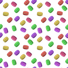 seamless set of colorful french macarons isolated on white background. Minimal concepts falling macaroons. food natural background. Side view.