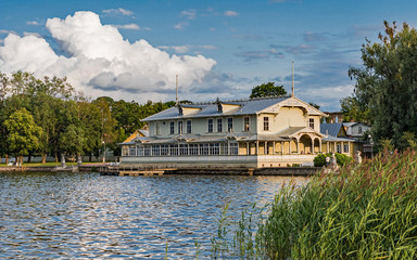 Fototapeta na wymiar Haapsalu – View of the bay Taga with the Kursaal in Haapsalu