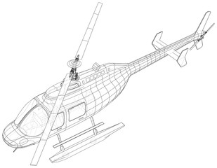 Helicopter in outline style. Created wireframe illustration of 3d.
