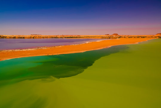 Panoramic view to Katam aka Baramar lake group of Ounianga kebir lakes at the Ennedi, Chad