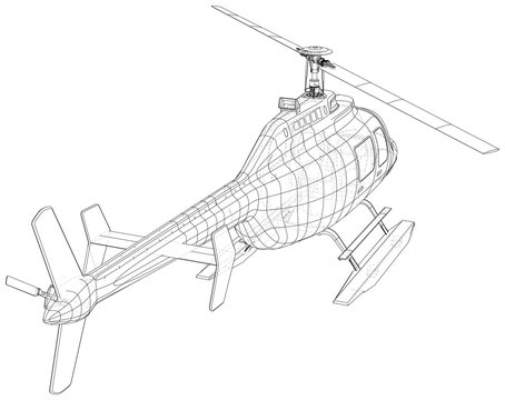 recommend clip art: Helicopter. Created illustration of 3d. Wire-frame style. The layers of visible and invisible lines are separated