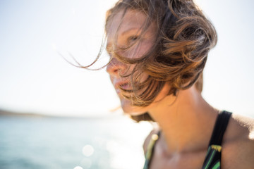 Portrait of a girl with her hair.